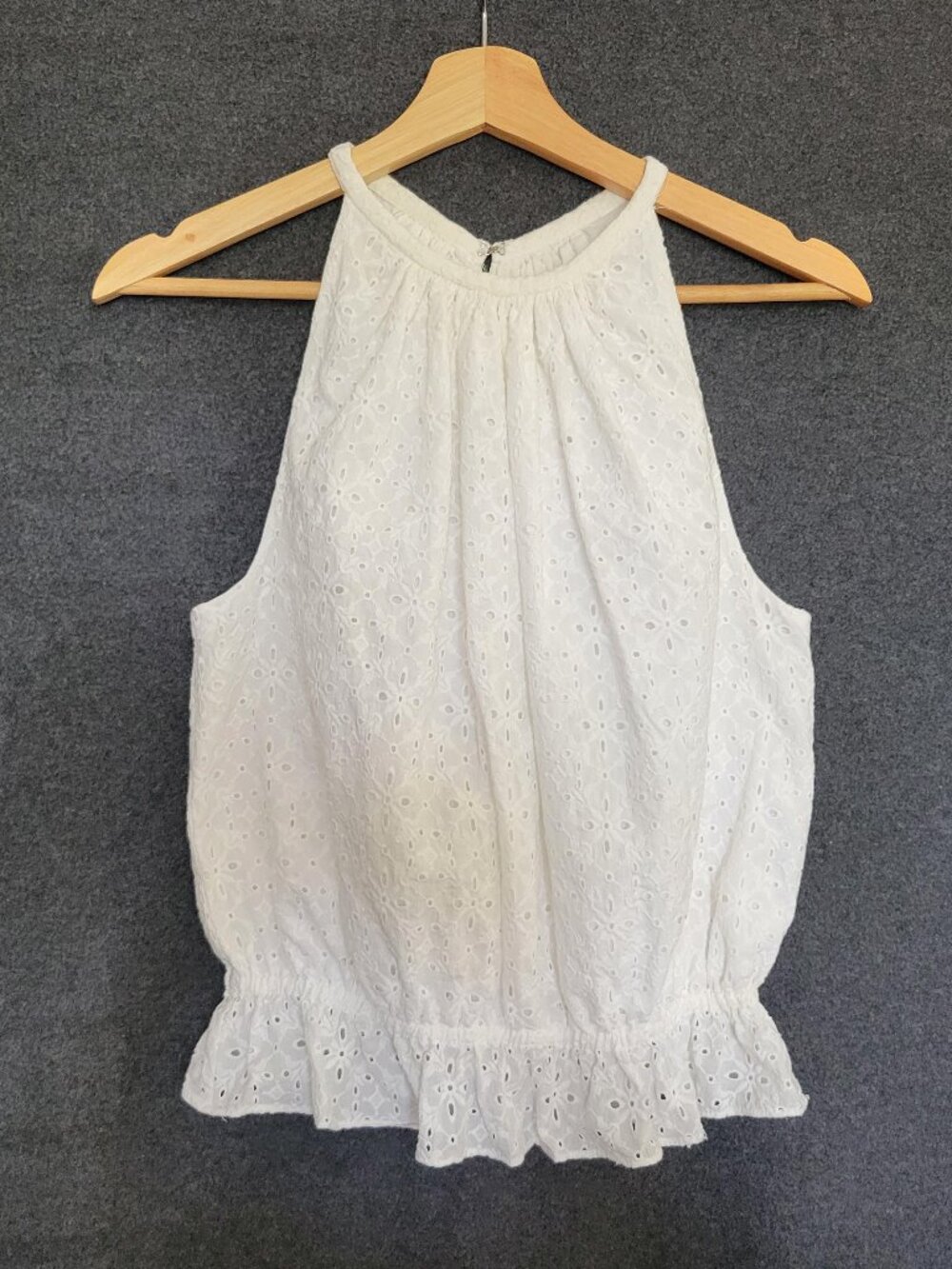 Ramy Brook New York White Cotton Eyelet Sidnee Top Halter Neck Peplum  M